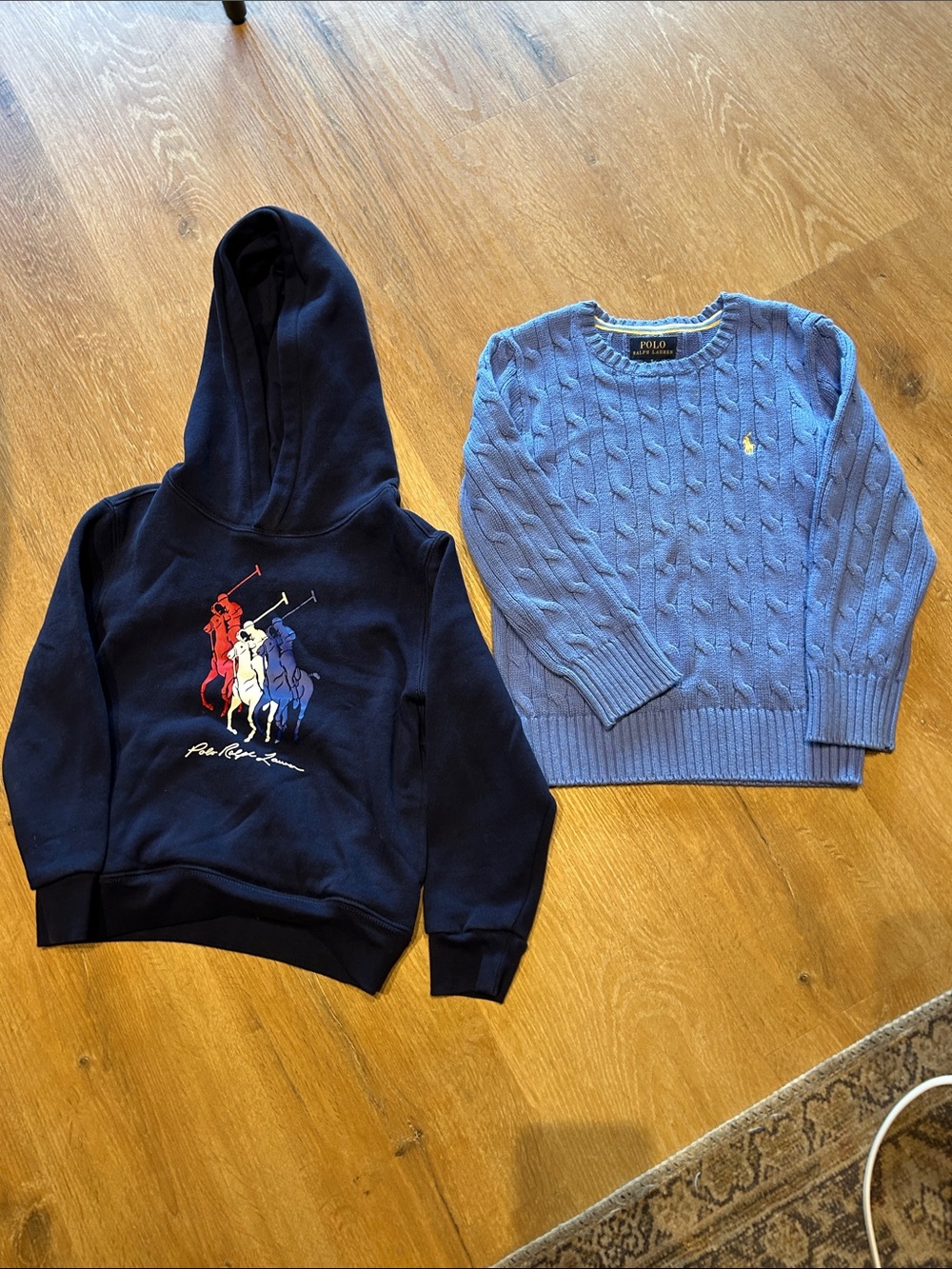 Ralph Lauren Navy Hoodie & Light Blue Cable-Knit Sweater Set